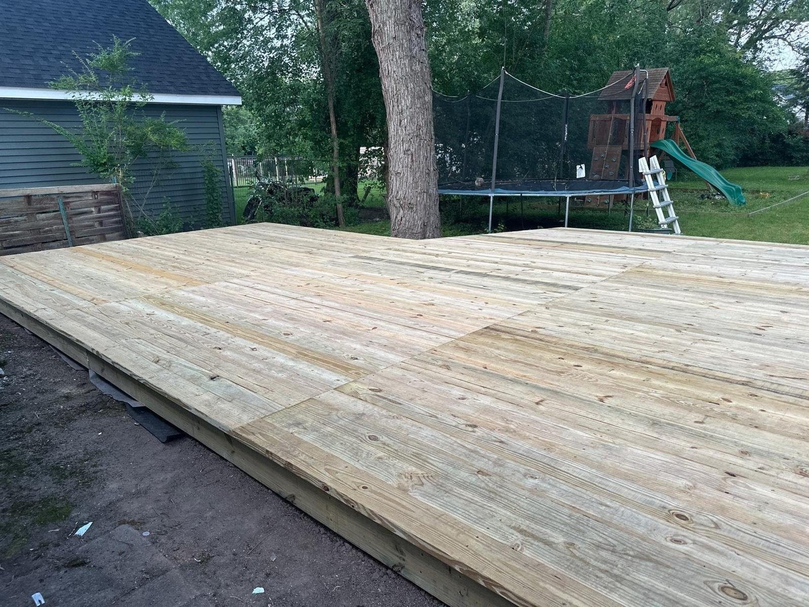Multi-level backyard deck under construction