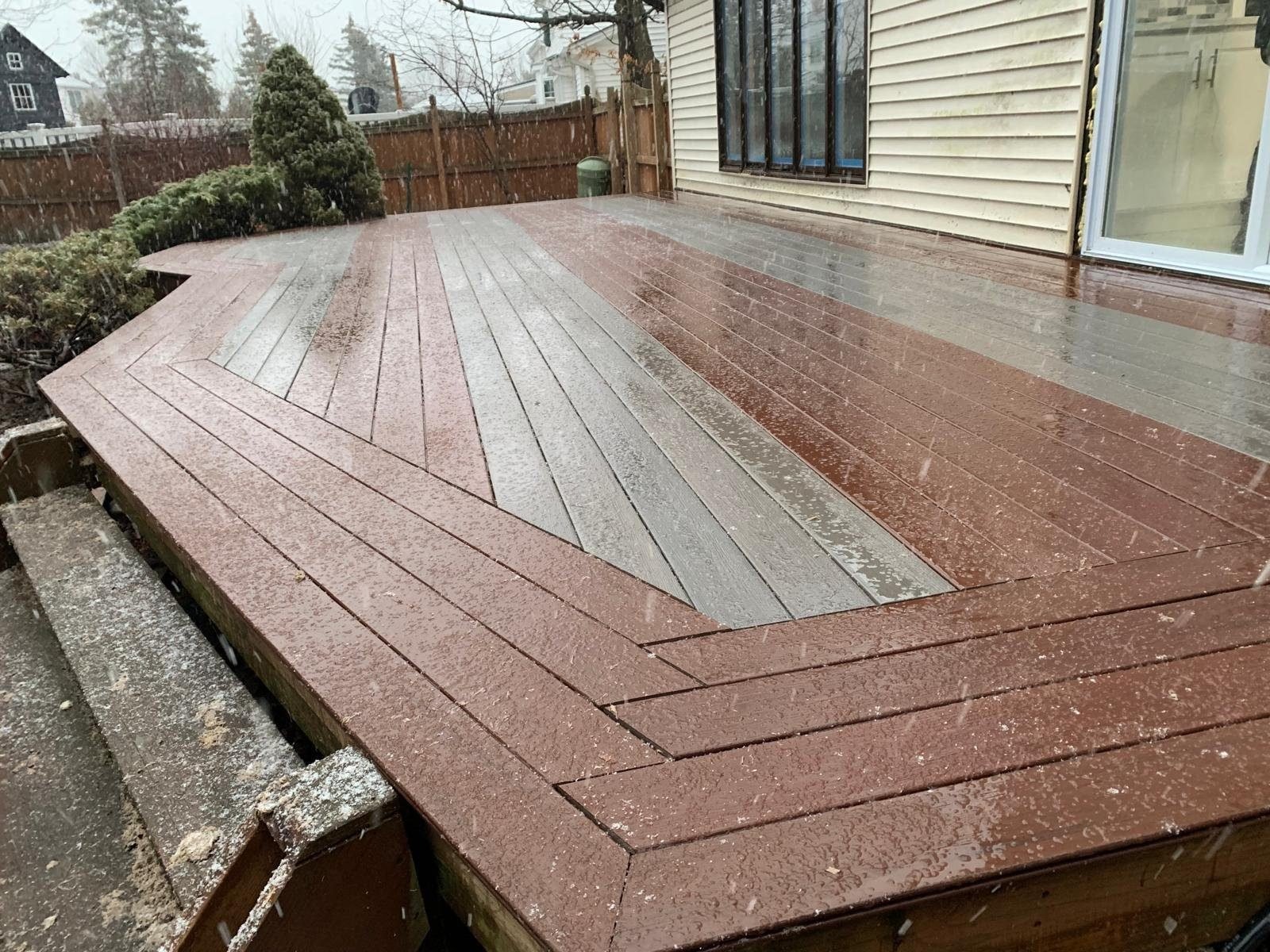 Deck refinished with a two-tone textured coating
