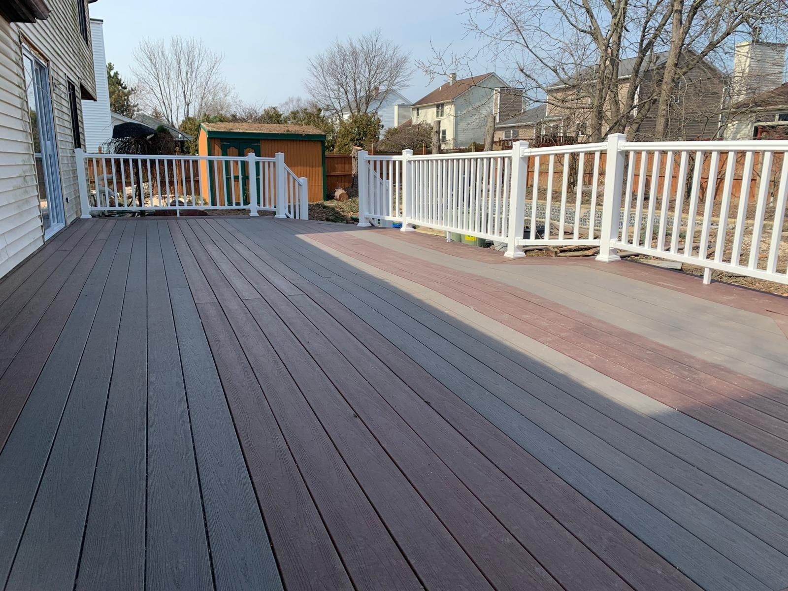 Two-tone brown and gray composite decking